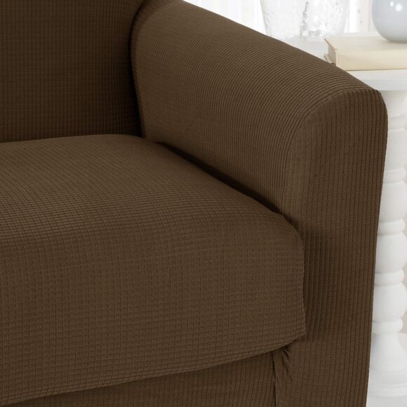 Great Bay Home 2 Piece Stretch LOVESEAT Slipcover Fits Up to 68" Wide Brown NEW - Picture 3 of 4